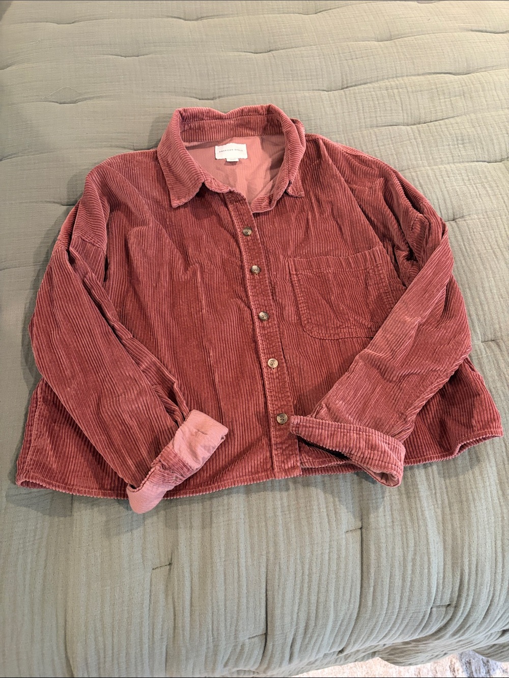 American Eagle Outfitters Corduroy Button-Down Shirt in Dusty Rose